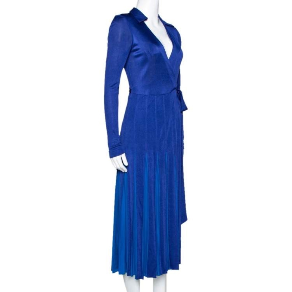 DVF Diane von Furstenberg Stevie Silk Wrap Dress Blue Midi Long Sleeve 0 Wedding - Picture 8 of 9
